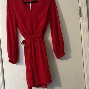 Express Vibrant Red Long Sleeve Dress